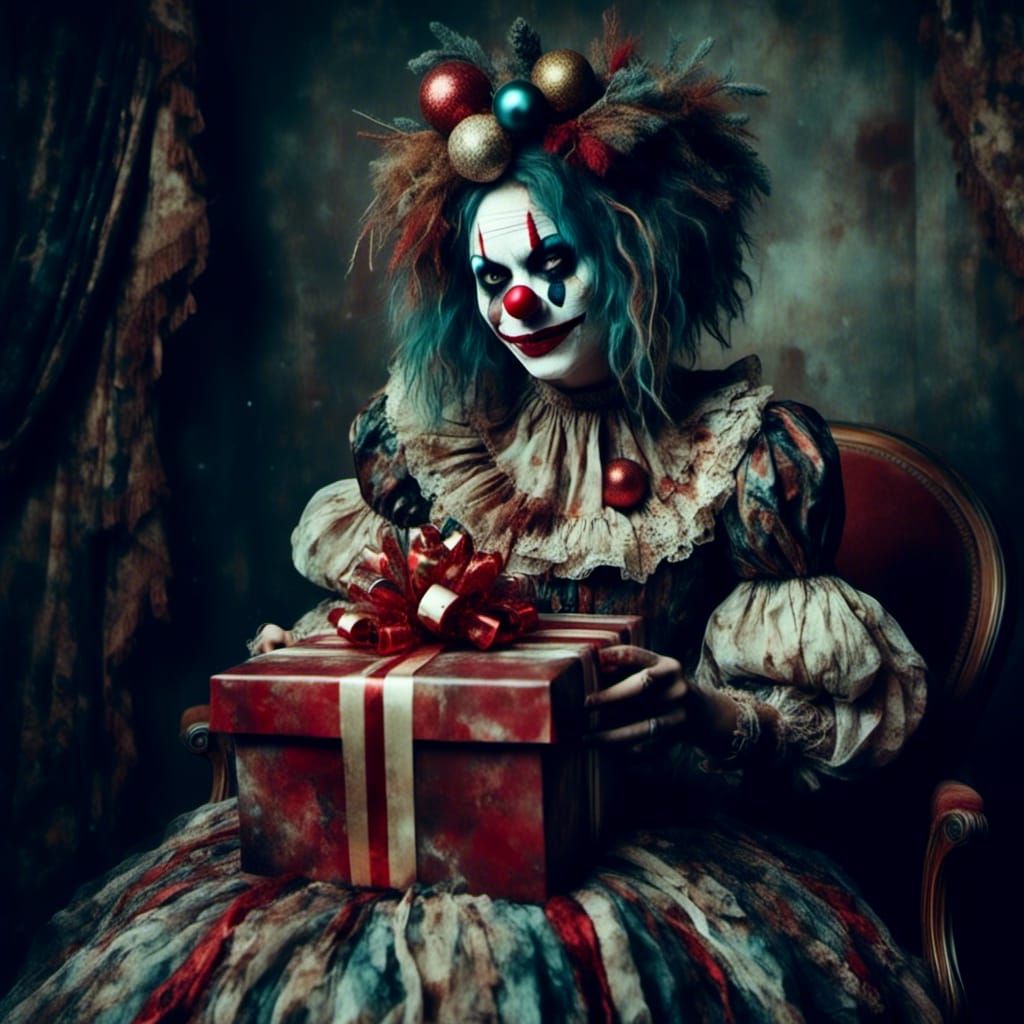 Gorgeous Clown Girl with Christmas Present