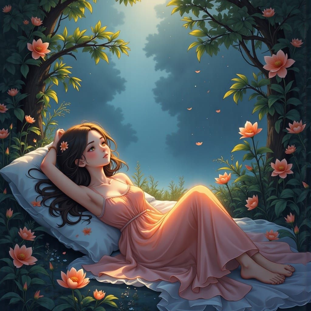 Serene Girl in Dreamlike Environment