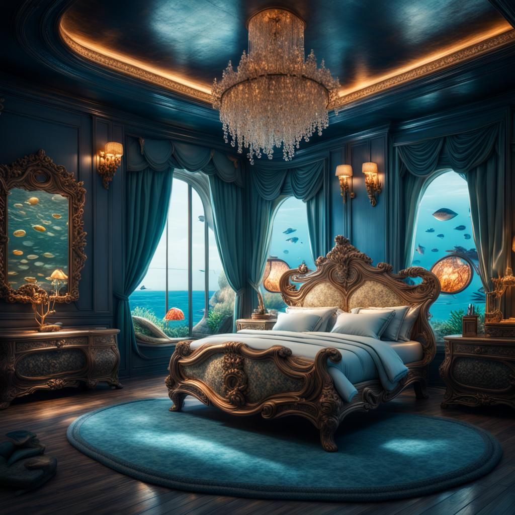 Luxurious Bed Under the Sea in Hyperrealism