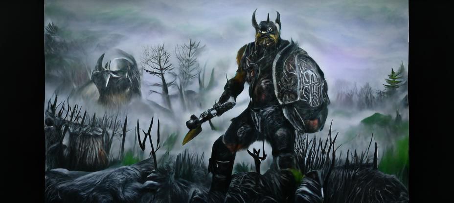 Black Armor Viking Titan in Foggy Forest