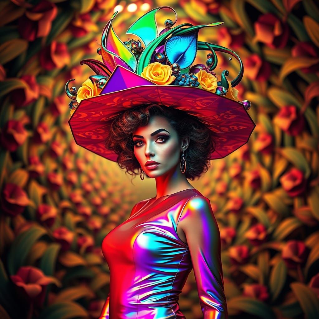 Elastic reality / warped and stretched  (fashion photograph  of a plant woman  style image  with geometric  floral alien...