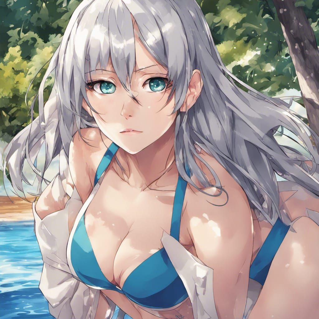 Anime Girl in Bikini with Expressive Eyes