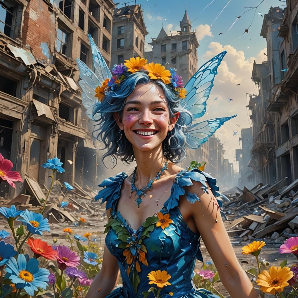 Blue Faerie in Blasted Wasteland: Oil Painting