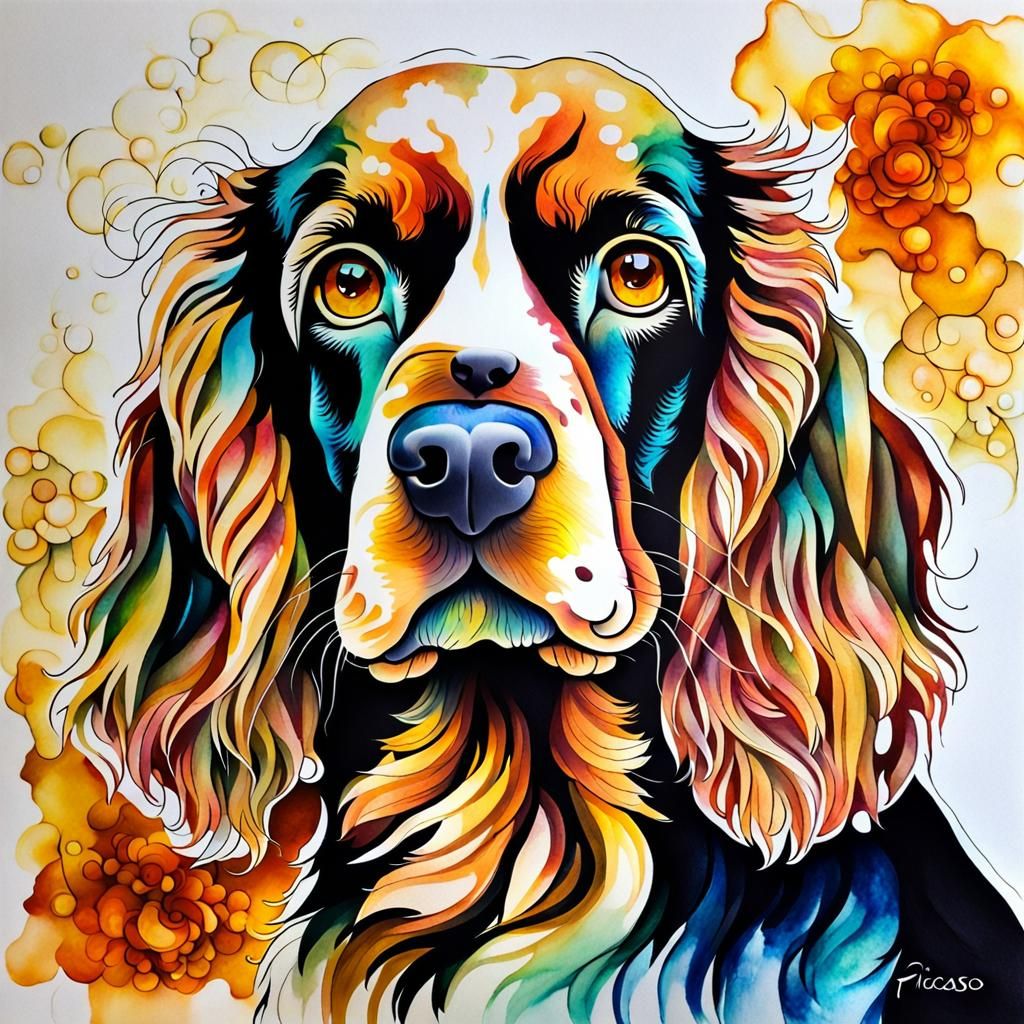Cocker Spaniel with Amber Eyes in Picasso Style