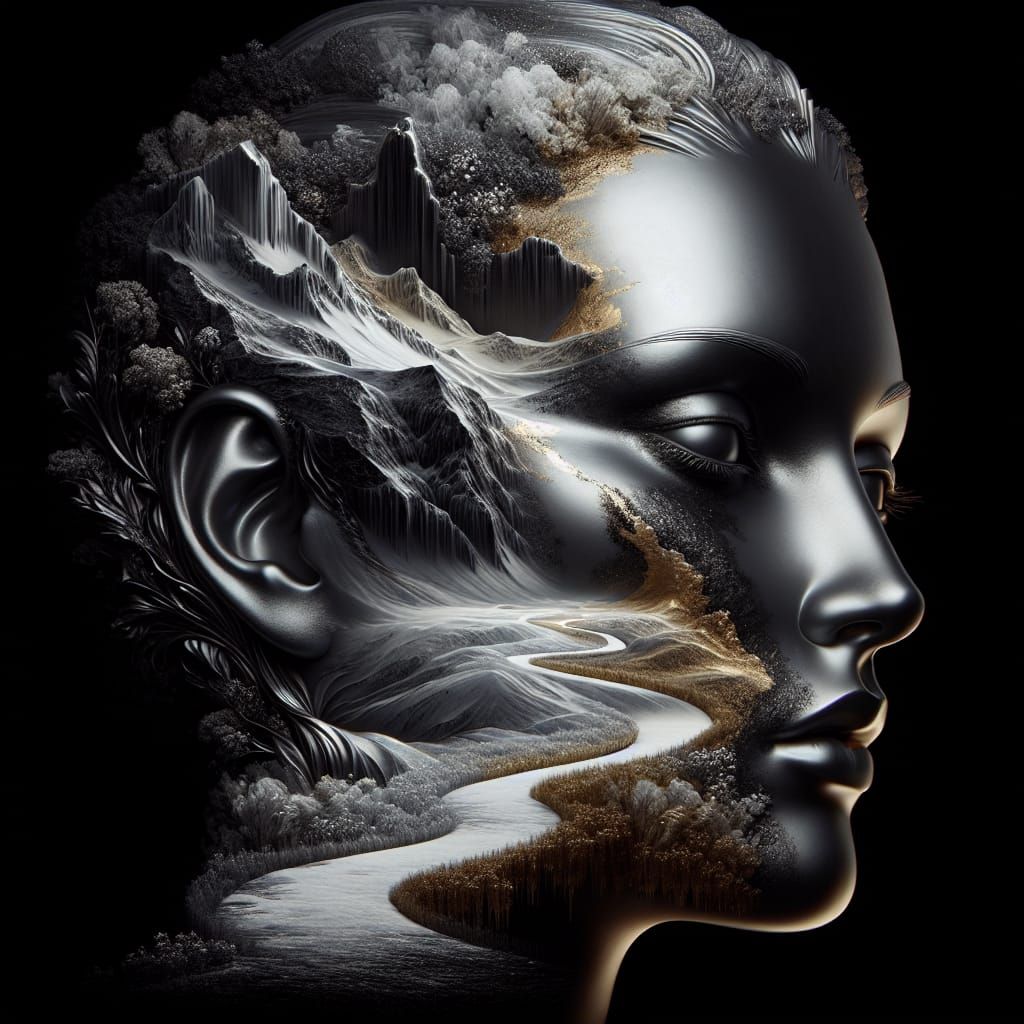 Gothic Double Exposure: Woman and Snowy Landscape