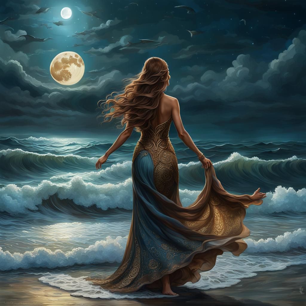 Artemis Emerges from the Sea at Night