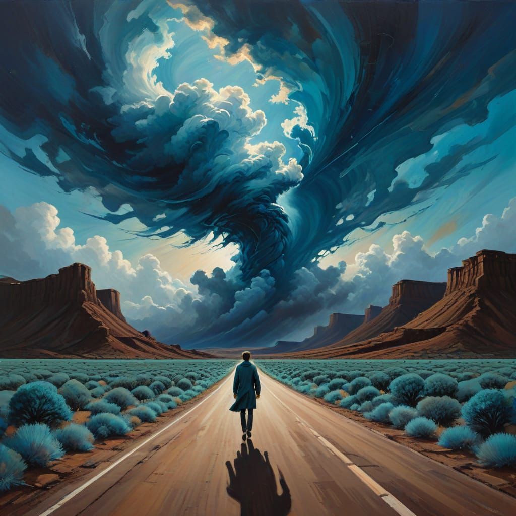 Surreal Landscape with Brushstroke Road