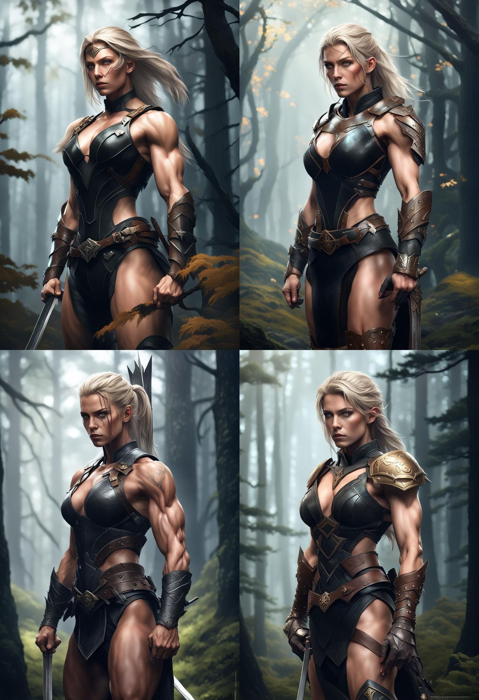 Muscular Blonde Warrior in Dark Forest Portrait