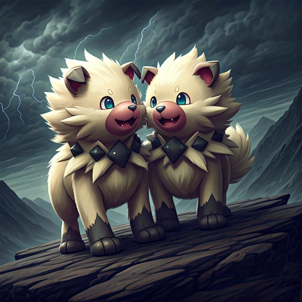 Rockruff Pokémon in a Stormy Landscape