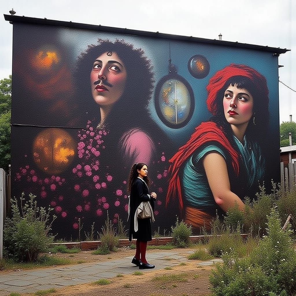 Surreal Street Art Mural in Urban Landscape Style