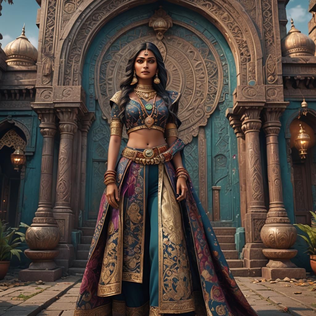 Indian Woman Fashion Influencer Portrait in Detailed Matte P...