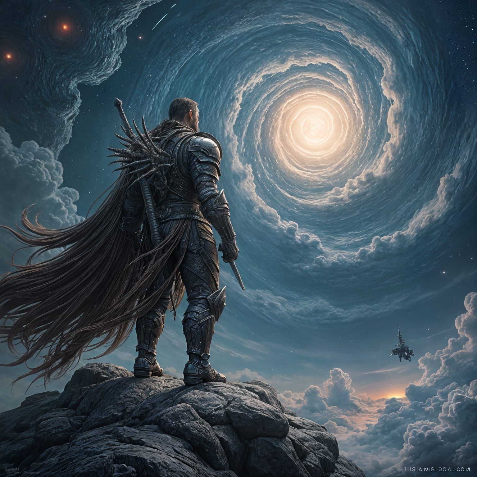 Celestial Barbarian Warrior Gazing at Galaxy
