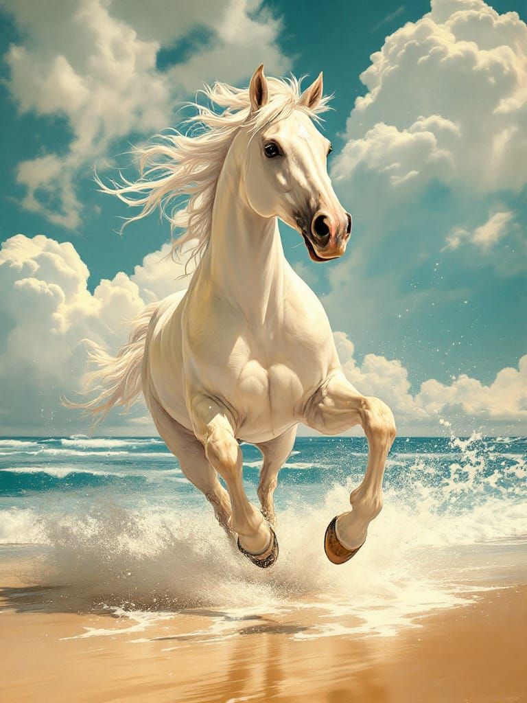 Horse Galloping Through Lightning Foam in Pop Art Style