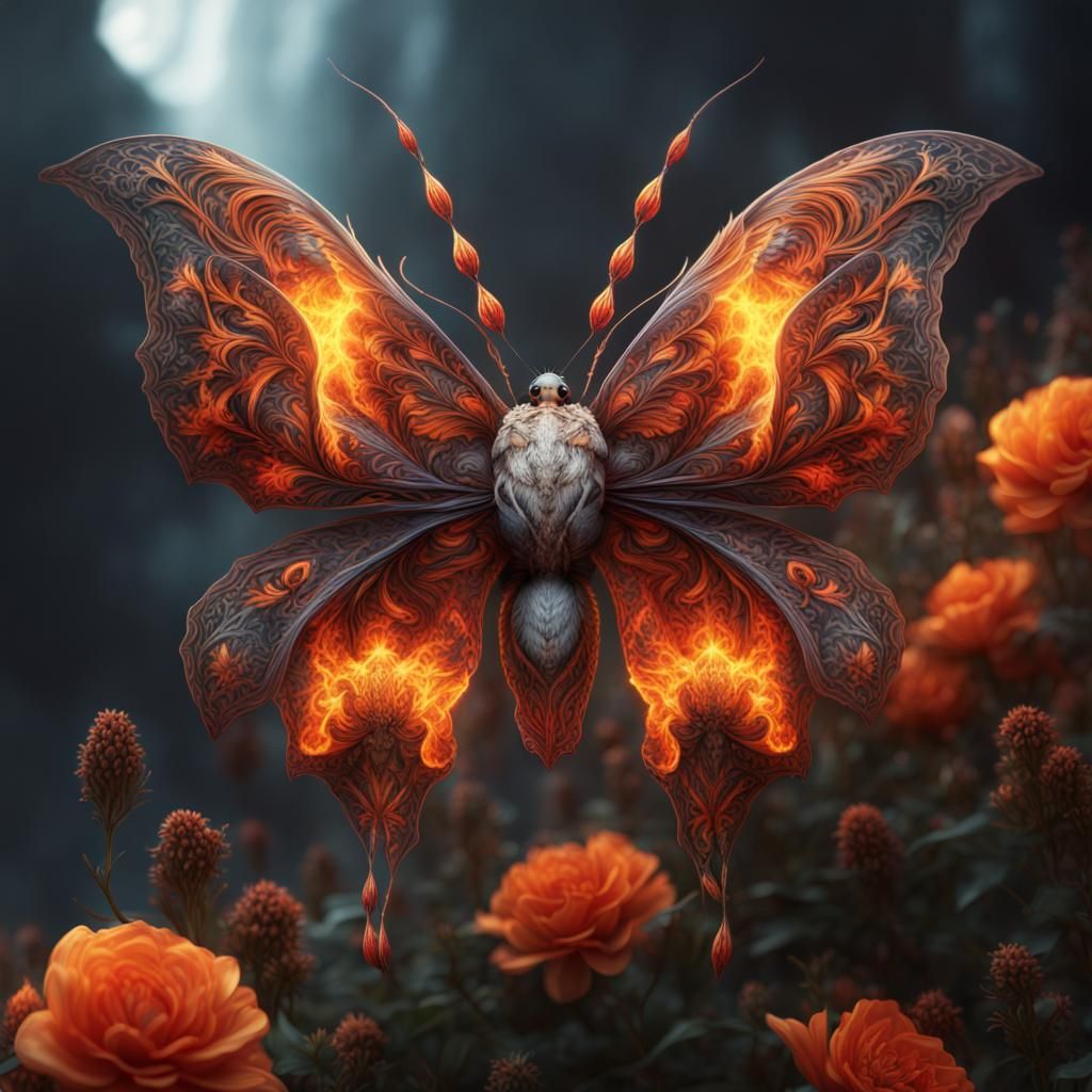 Epic Butterfly of Flames and Flowers: Digital Art