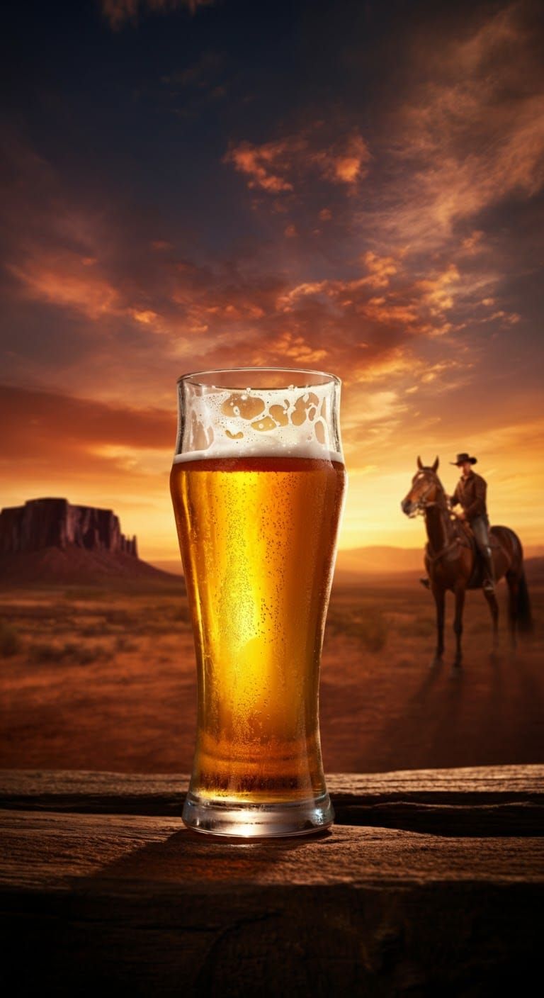 Frosty Beer in the Wild West: Hyperrealistic Digital Art