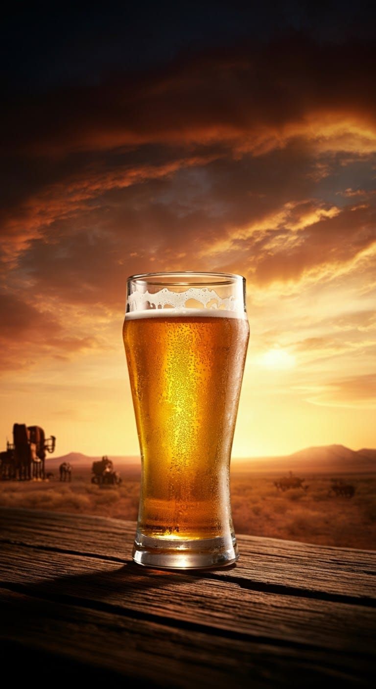 Icy Beer in the Wild West: Hyperrealistic Matte Painting