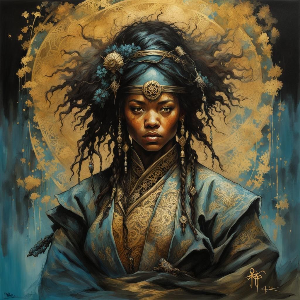 Bioluminescent Ninja in Mystical Forest, Lace Art