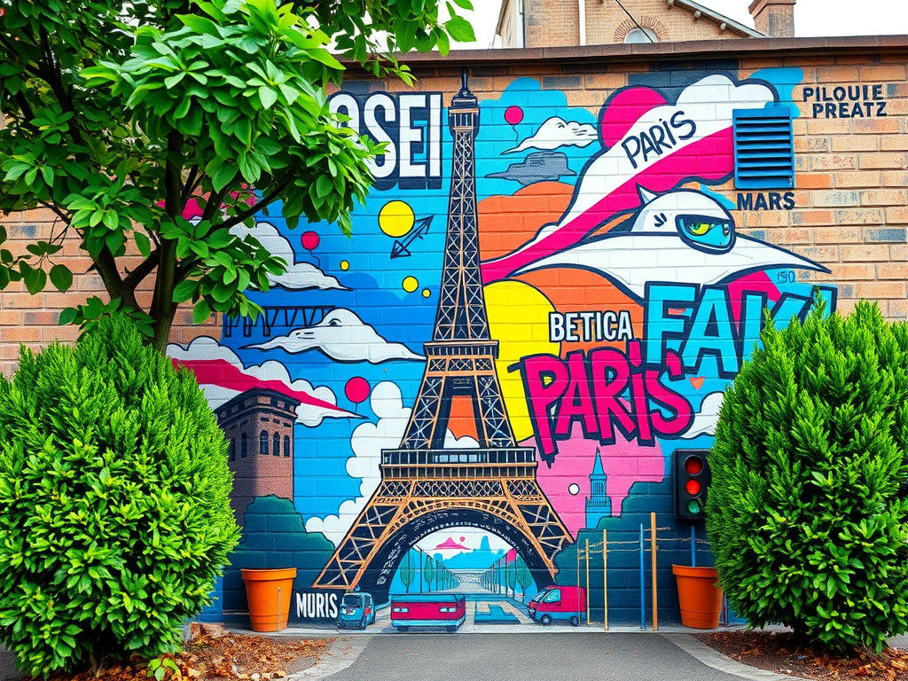 Paris Street Art Mural with Eiffel Tower