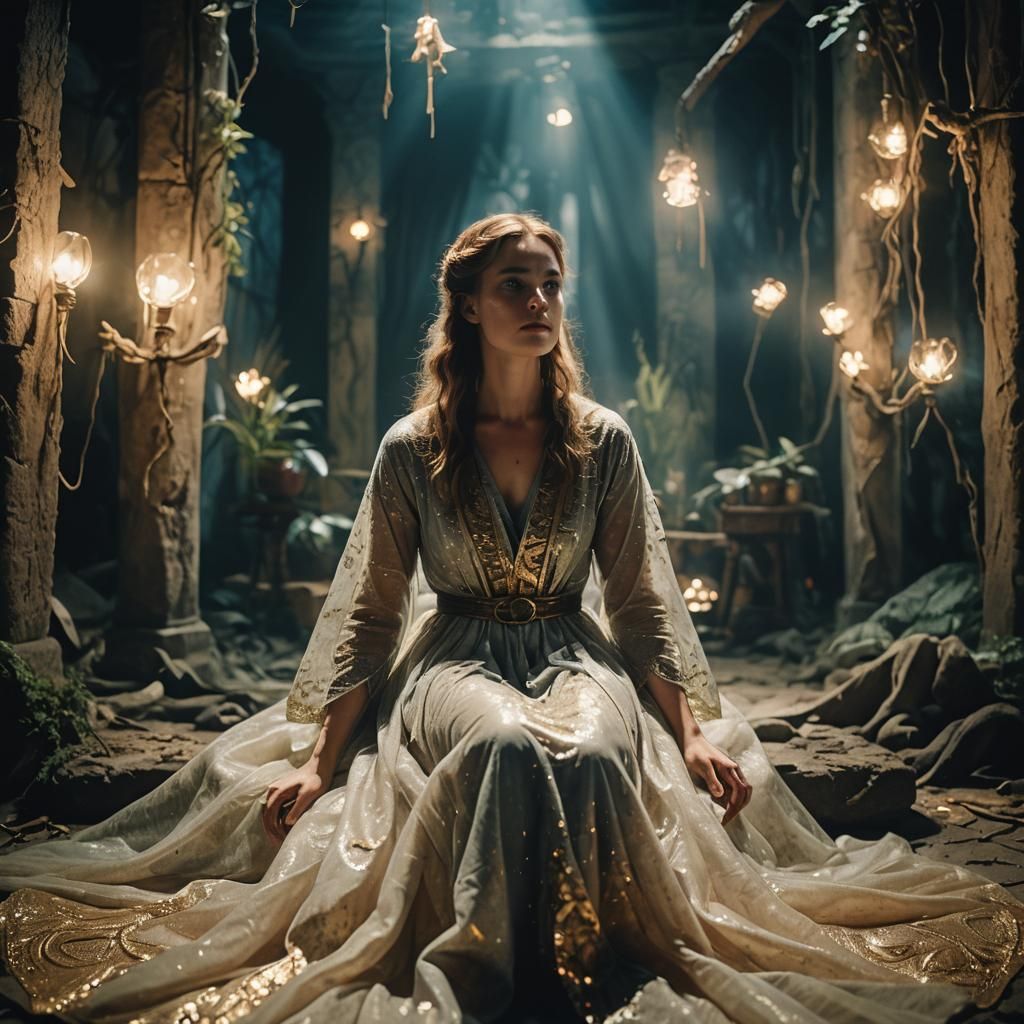 Beautiful Woman in Magical Setting, Cinematic Film Still