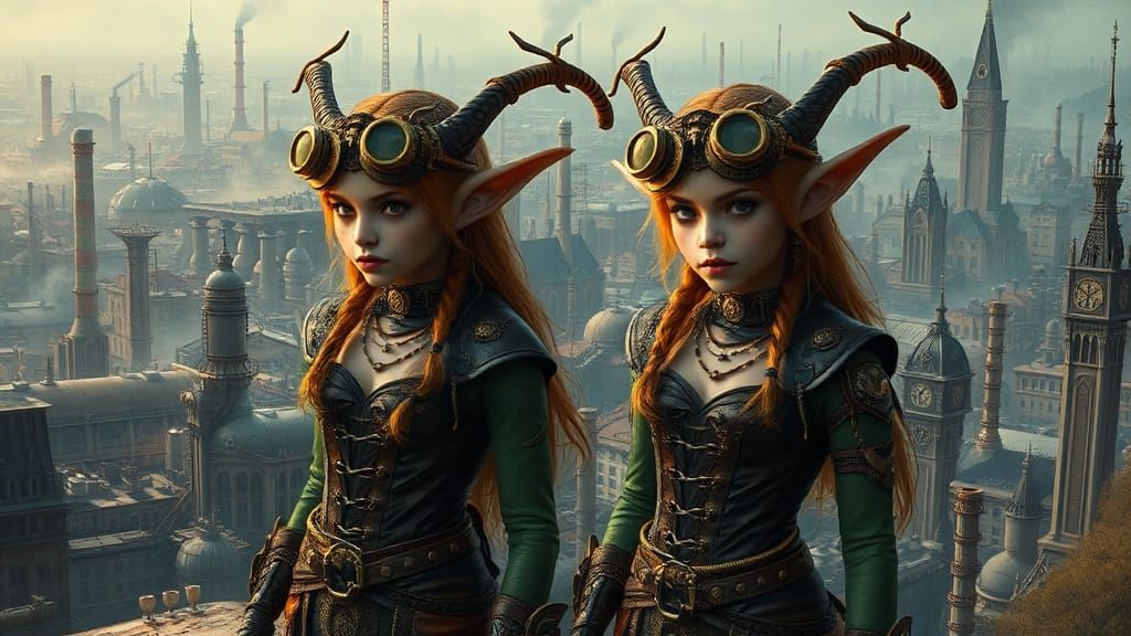 Steampunk Elves in Industrial Metropolis