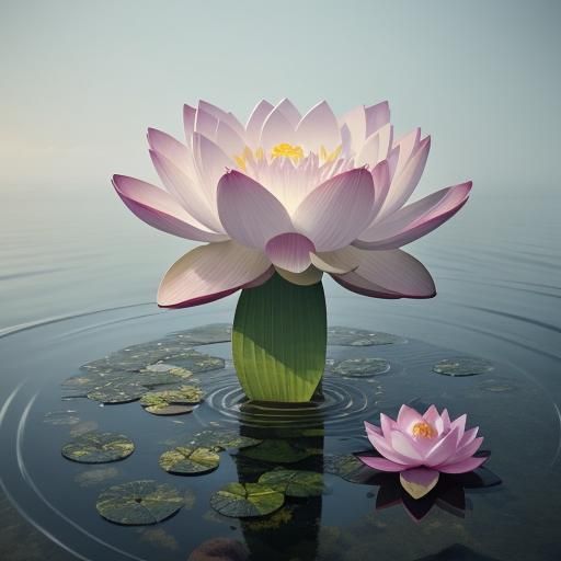 White and Pink Lotus Flowers on Pond: Macro Photography