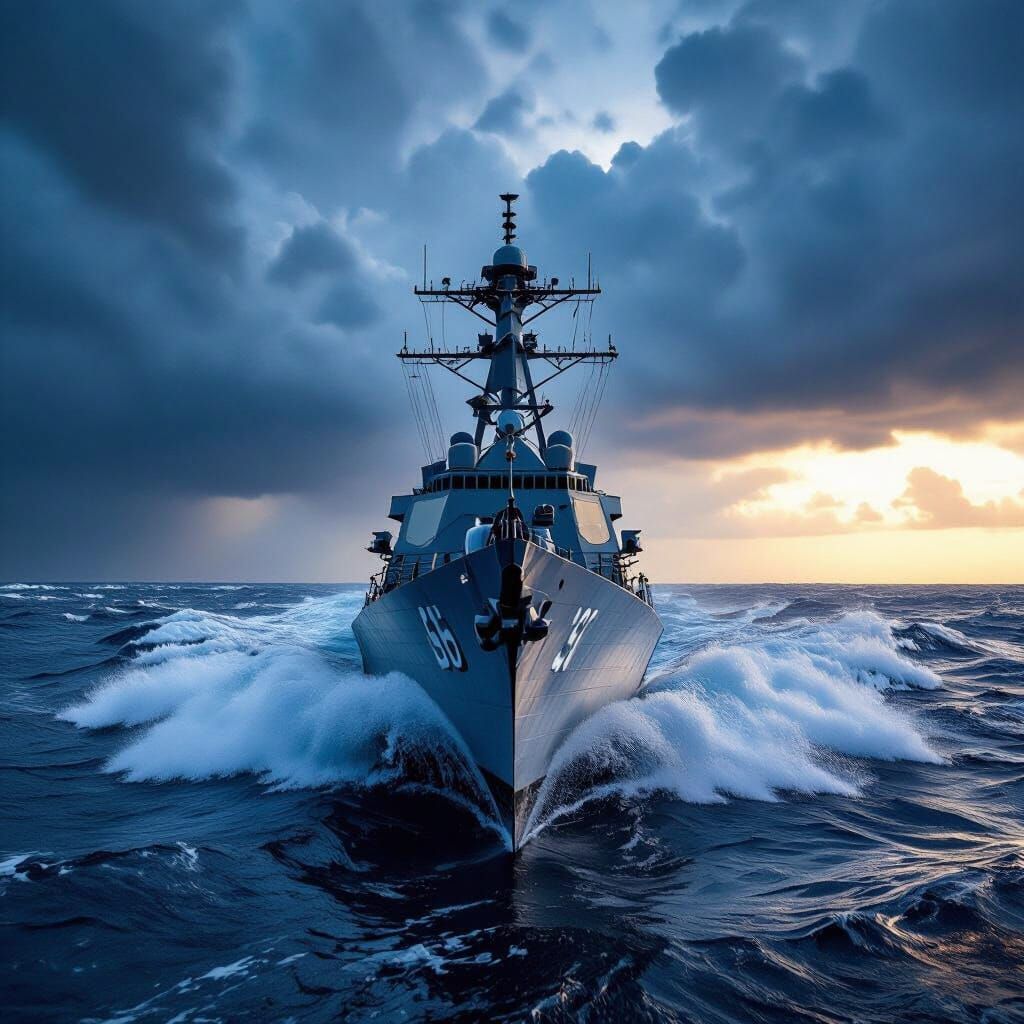 US Navy Destroyer Battles Stormy Seas Cinematic Style