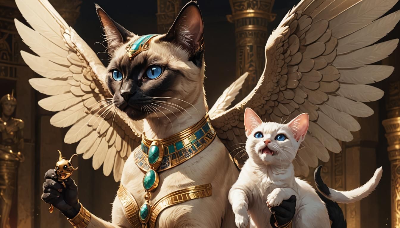 Siamese Cat Goddess with Mouse, Manga Scan Style