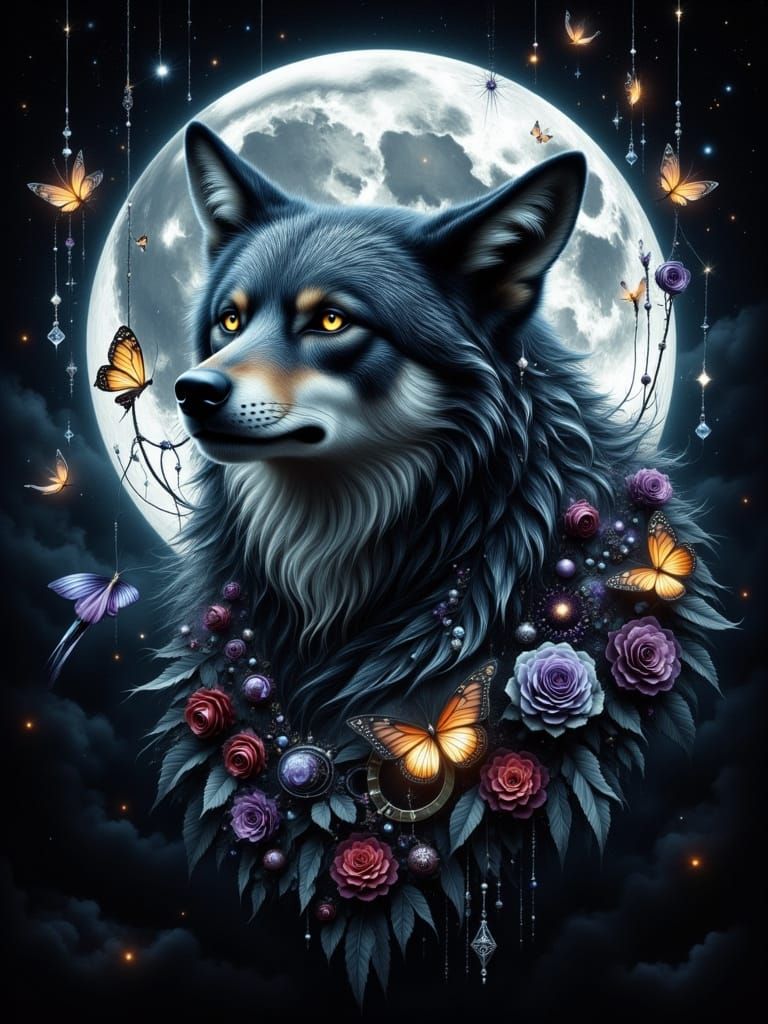 Wolf Head Close-Up with Gothic Dreamcatcher