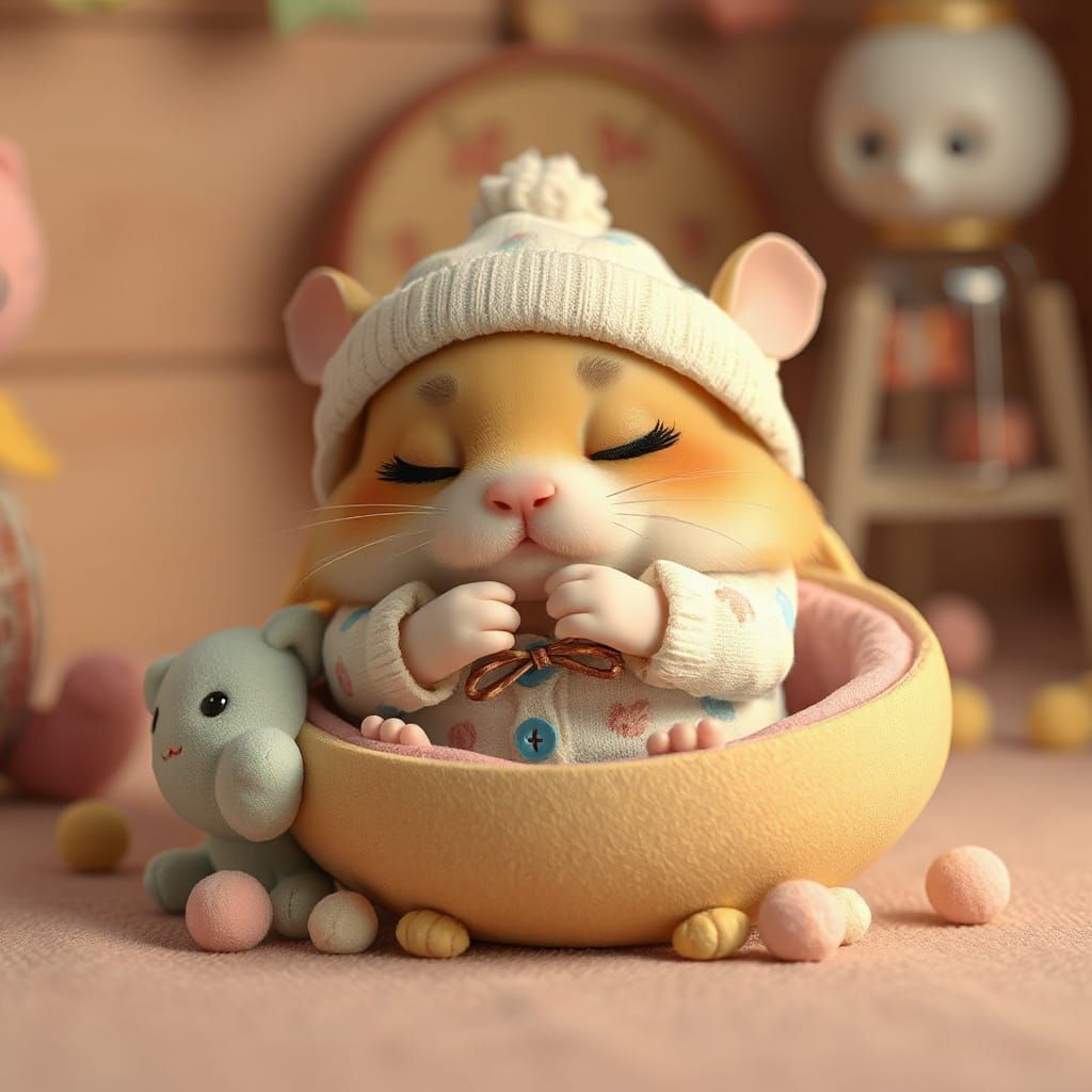 Adorable Hamster Sleeping in Pajamas, 3D Pixar Style