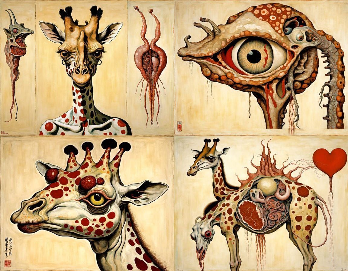 Surreal Mythical Creatures in Egon Schiele Oil Painting Styl...