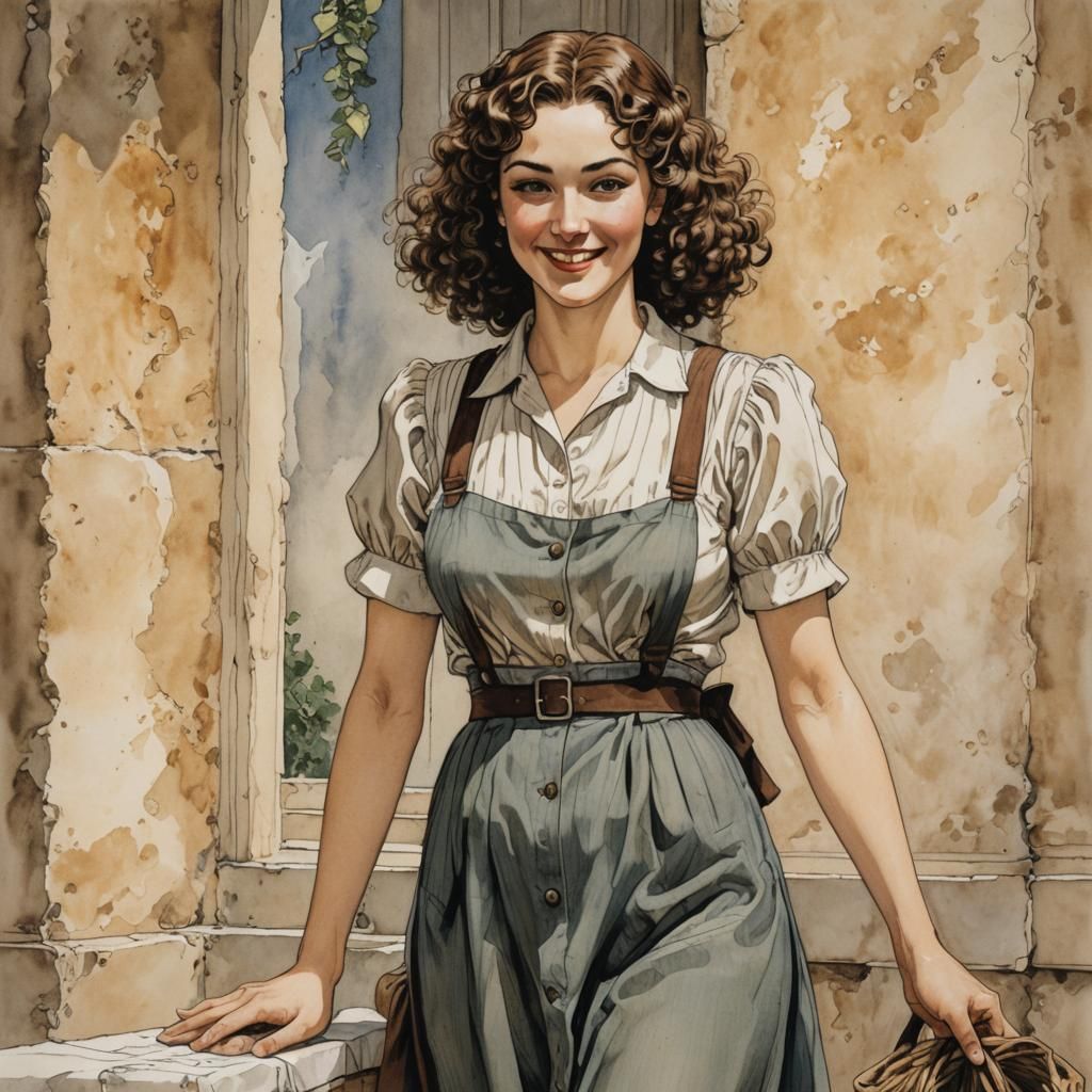 1930s Housekeeper Portrait in Comic Book Style