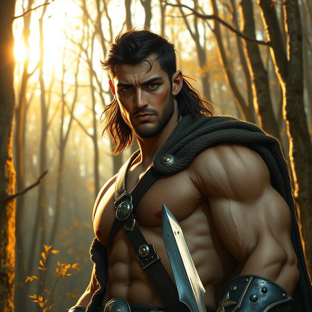 Heroic Warrior in Mystical Forest