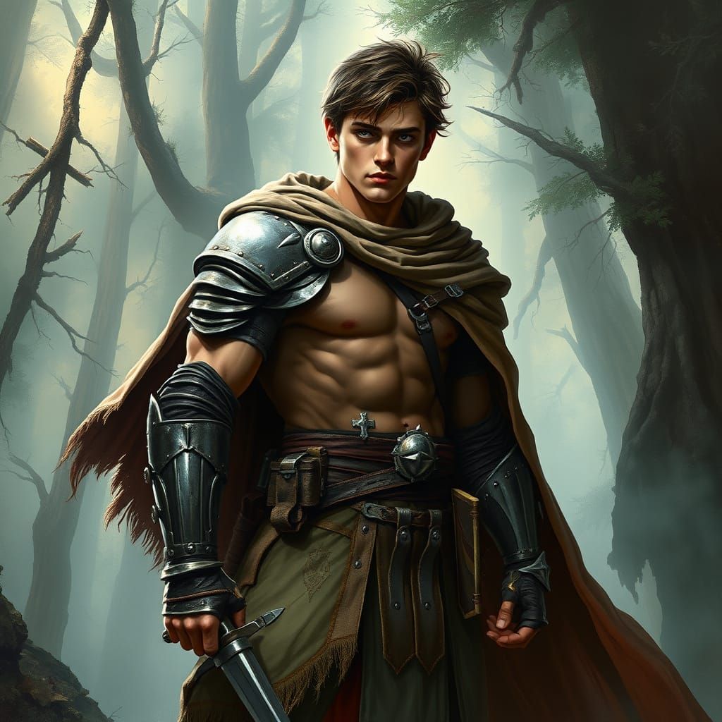 Hero in Mystical Forest, Illustrative Fantasy Art