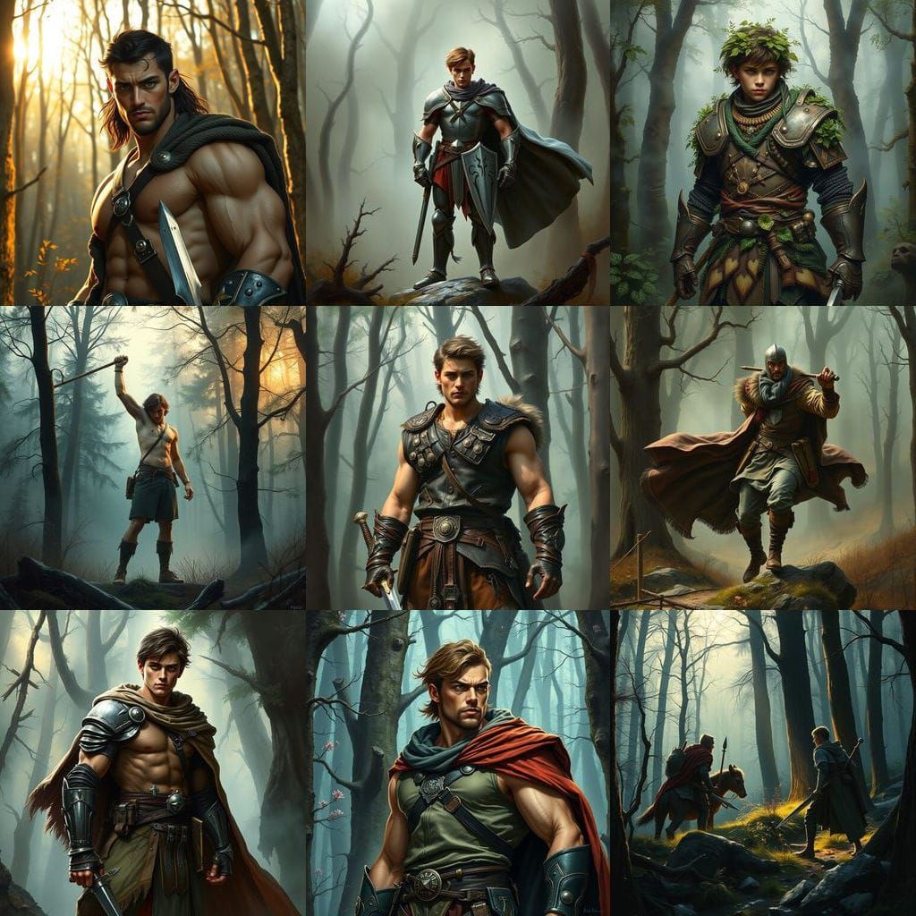 Young Knightly Hero in Misty Forest