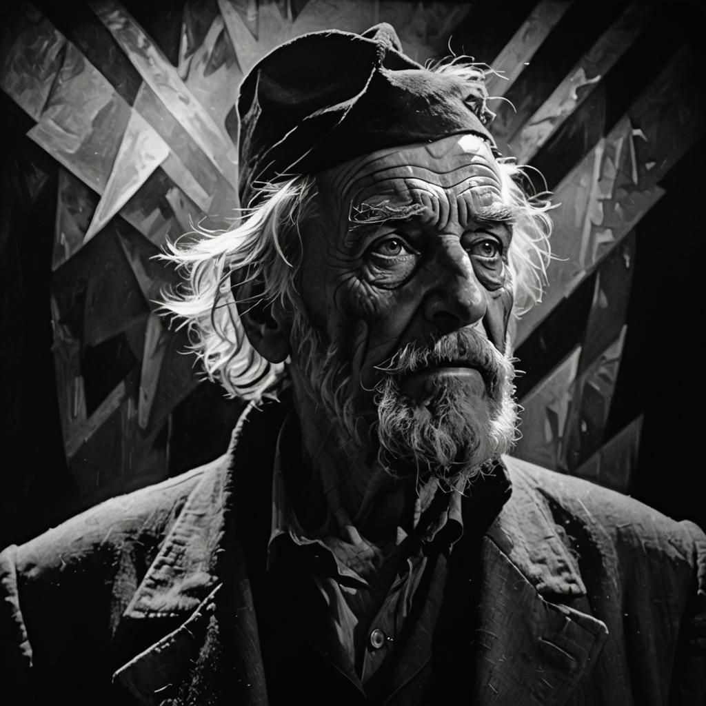 German Expressionist Portrait of a Haunting, Unsettling Old....