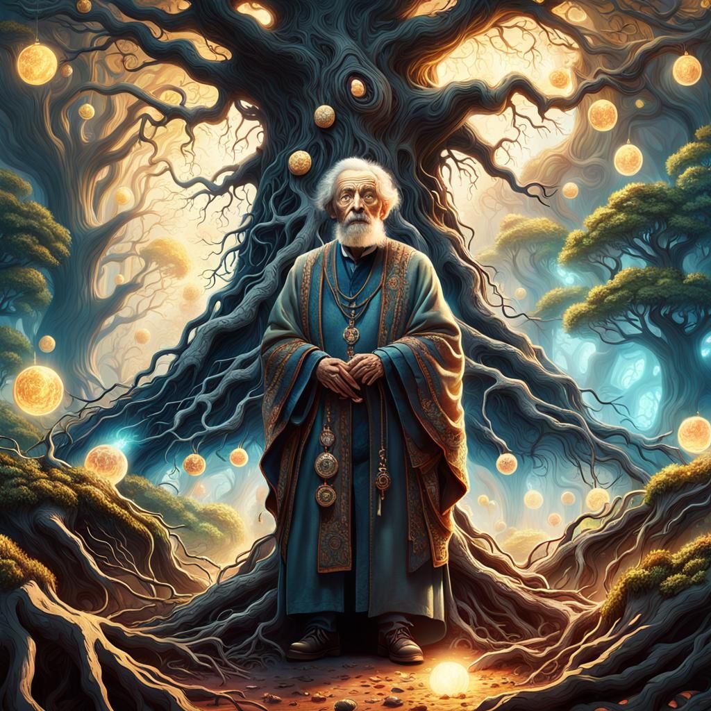 Ethereal Portrait of Elderly Person by Ancient Tree