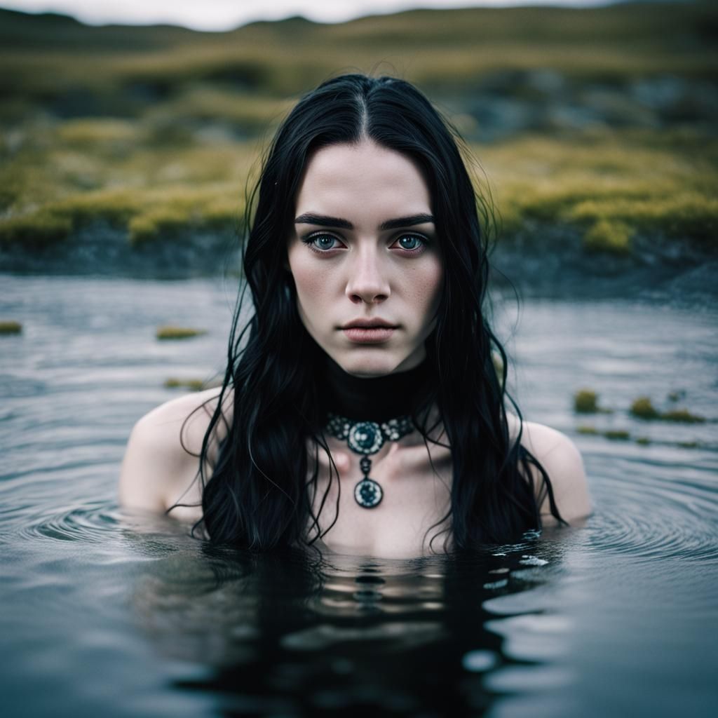 Woman Bathing in Iceland Hot Spring
