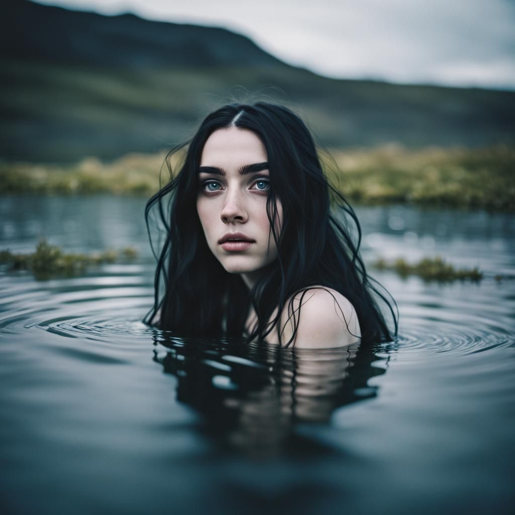 Woman in Iceland Hot Spring: Analog Photo
