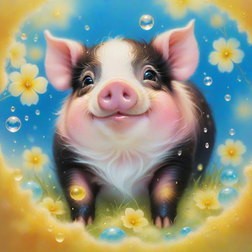 Baby Piglet in Misty Fantasy Dreamscape
