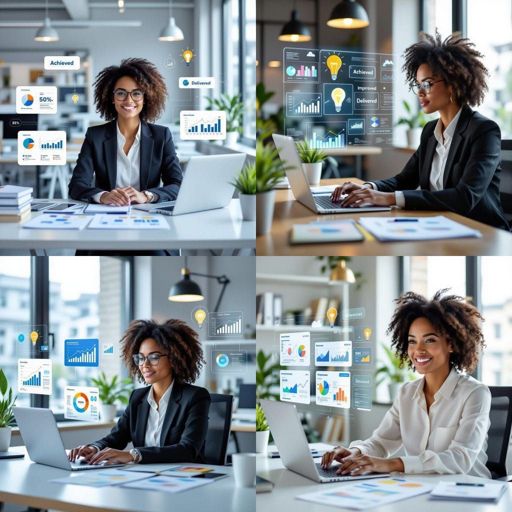 Modern Office Success: Professional Achieves Goals with Data