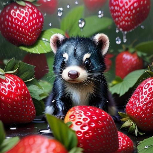 Adorable Baby Skunk Eating Berries: 3D Render