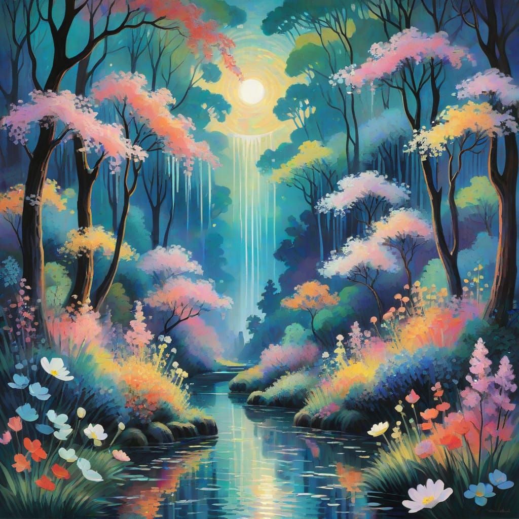 Dreamlike Digital Painting of a Luminous Flower Wreath in Bi...