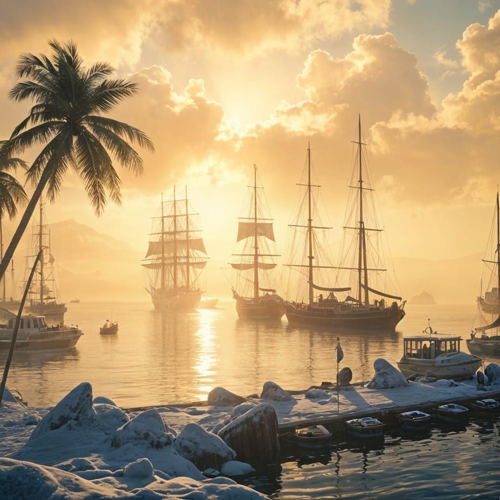 Arctic Harbour with Tropical Sailing Ships