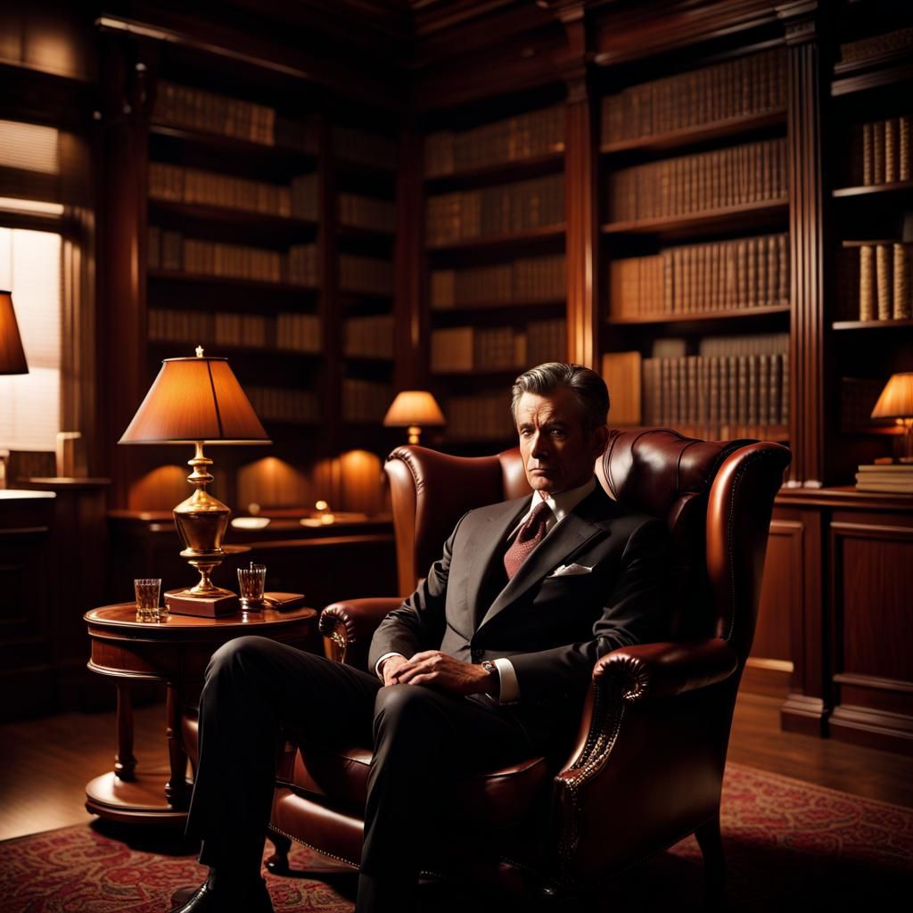 Classic Men's Club Interior with Suited Man