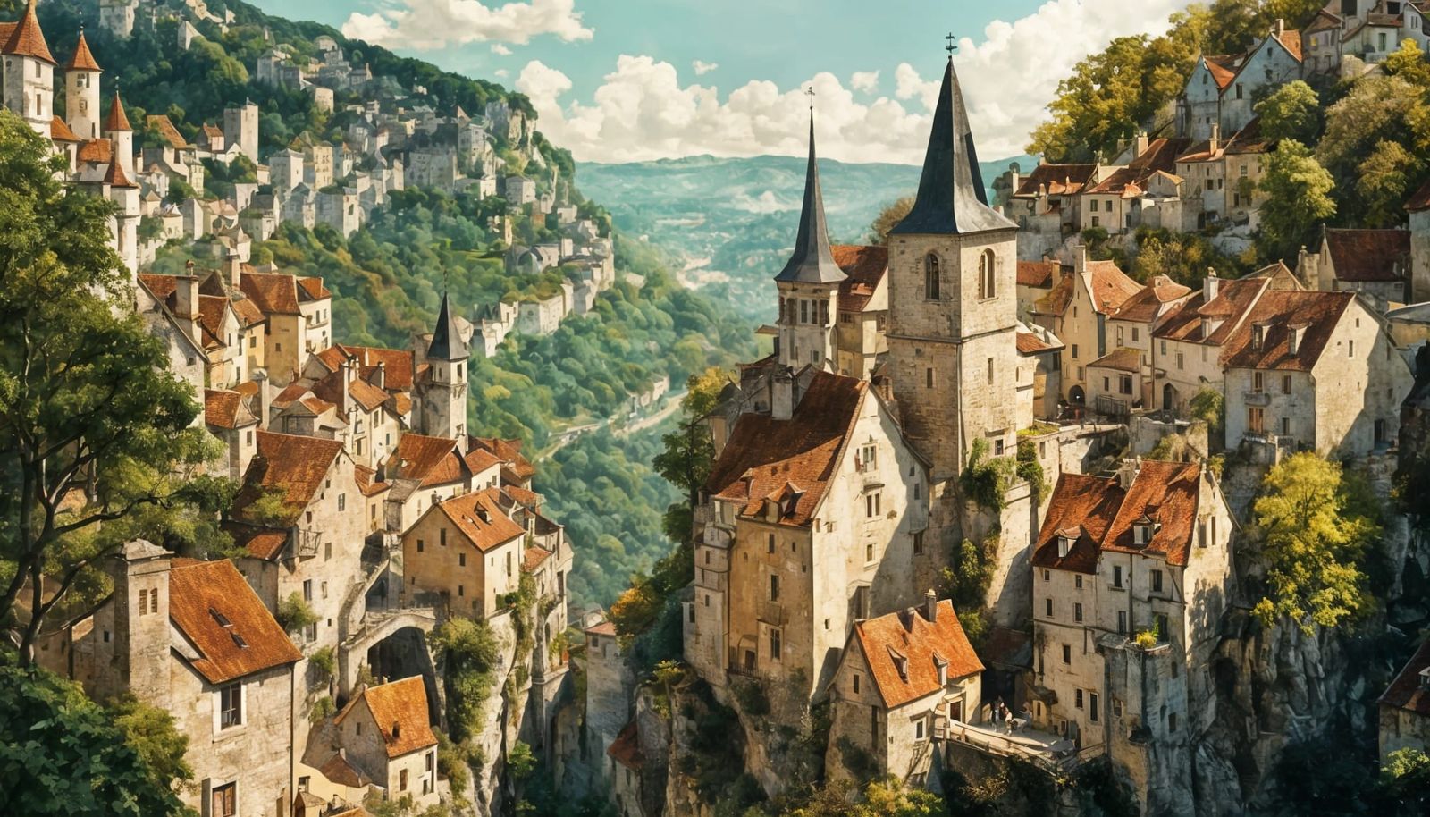 Dreamlike Rocamadour Village in Polychromatic Palette