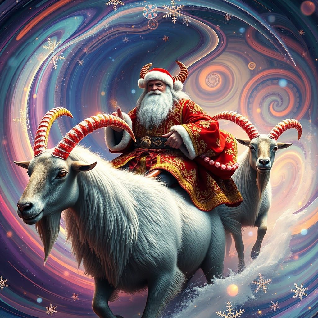Majestic Santa Claus Rides Ethereal Goats in Psychedelic Tim...