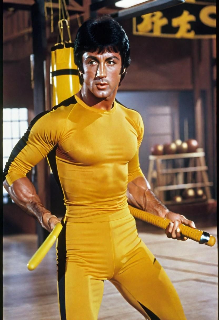 Muscular Man in Spandex with Nunchaku