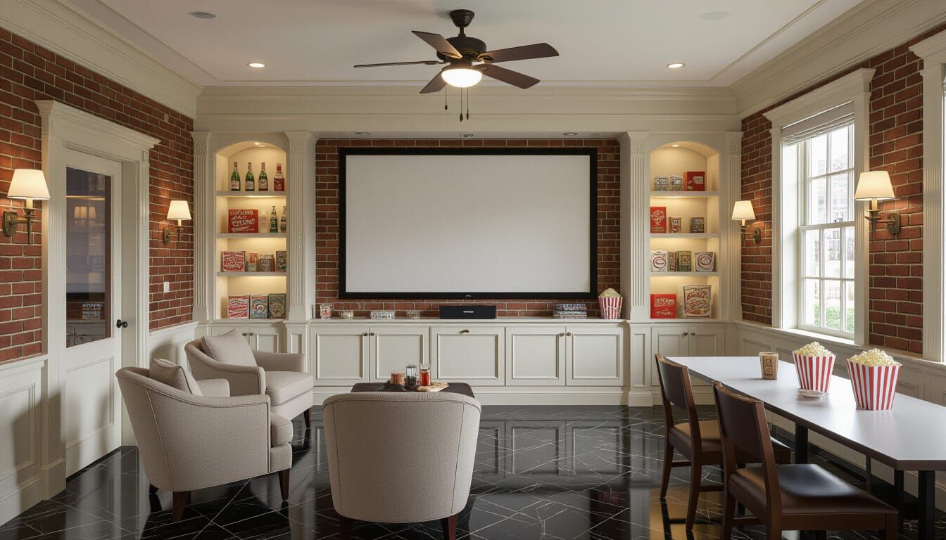 Victorian Movie Room in Ivory and Brick Style