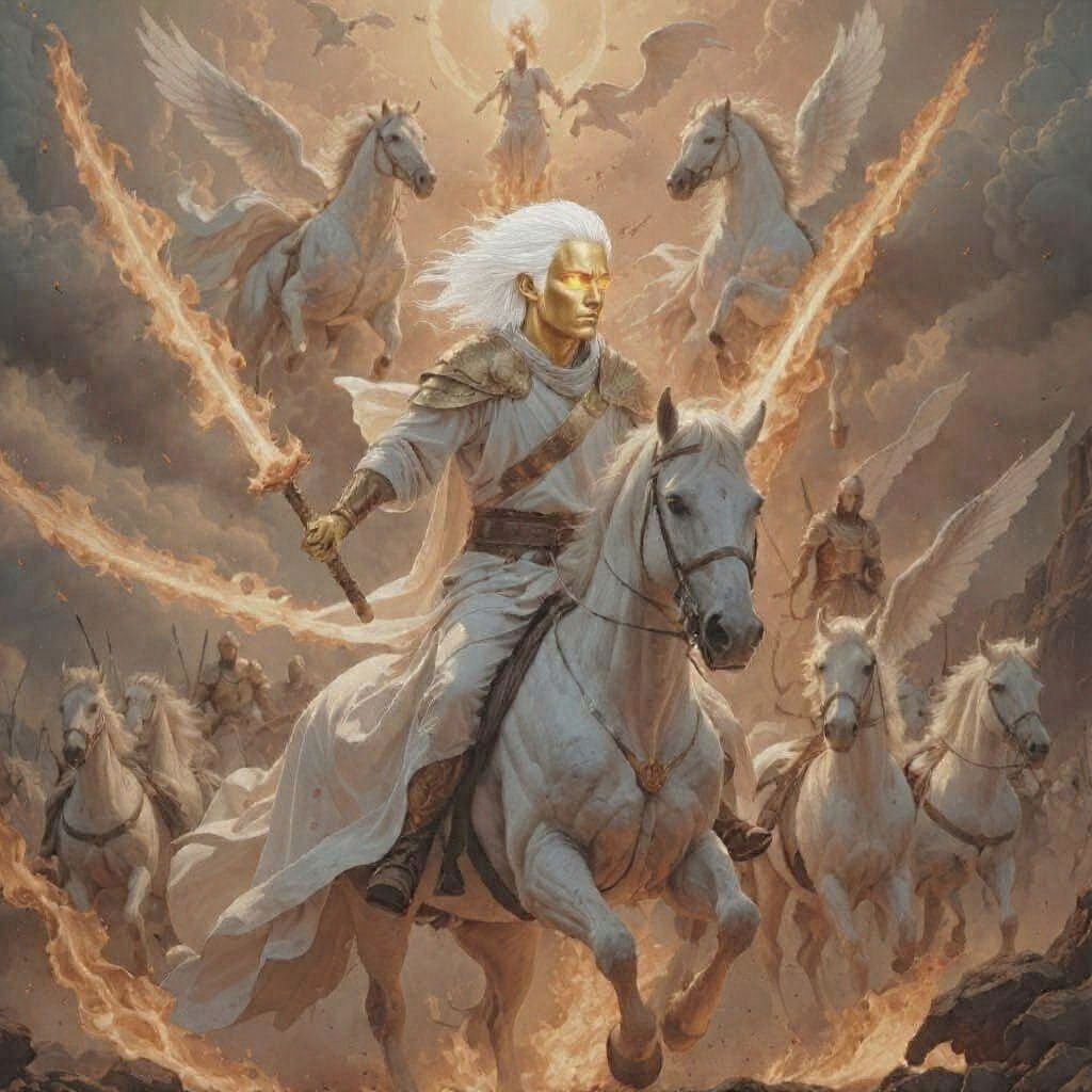 Apocalyptic Rider Descends with Flaming Sword