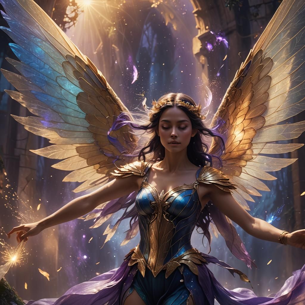 Ethereal Fairy Descent in a Mystical Landscape